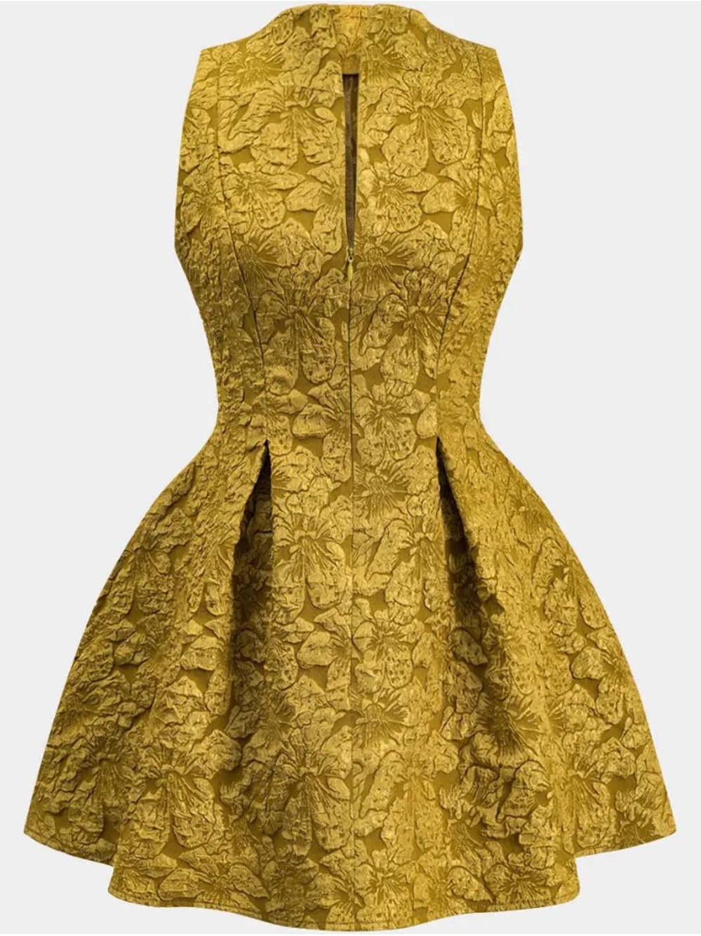 Elegant Floral Fit-and-Flare Dress in Mustard